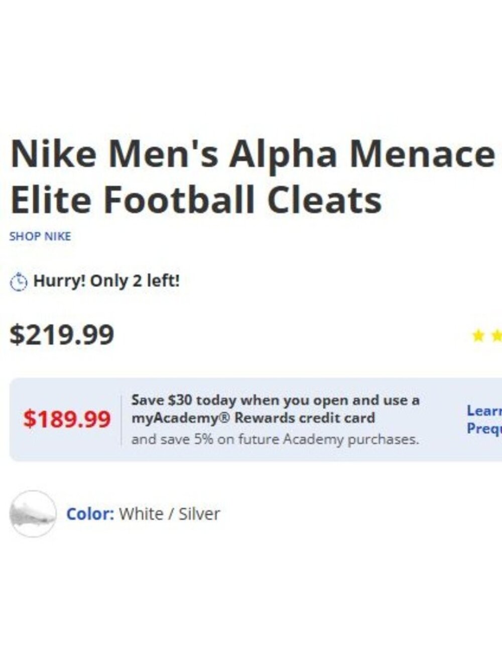 Nike Alpha Menace 4 Elite Football Cleats White / Silver FD7036-101 Men's 12 New - Picture 9 of 13